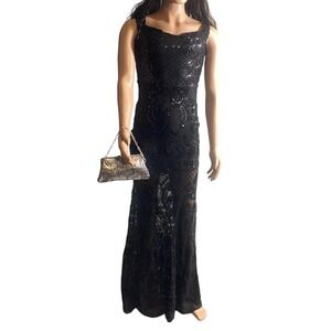 BANJUL Black Sequin Formal Gown Mermaid Evening Dress Sleeveless Prom Home Comin